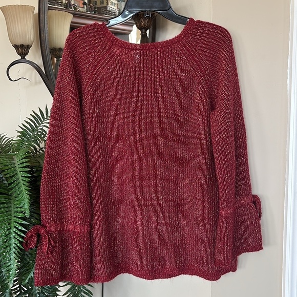 ANTHROPOLOGIE MOTH Tanwen Bell Sleeve Pullover Sweater Crewneck Maroon Metallic - Picture 8 of 16